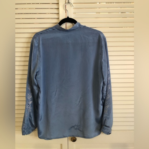 Vintage Blue Embroidered and Eyelet Long Sleeve Blouse - Picture 4 of 8